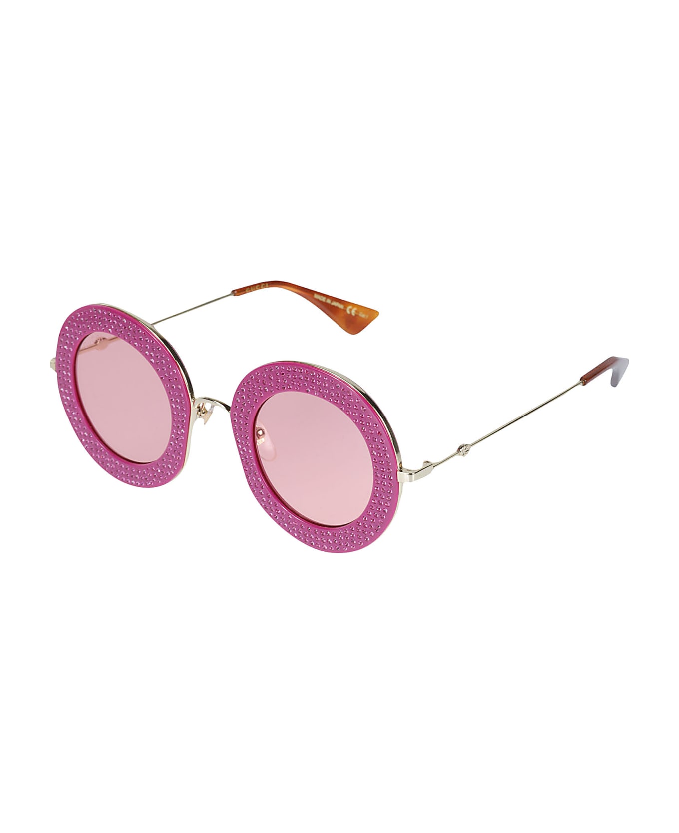 Gucci Eyewear Embellished Round Sunglasses - 012 fuchsia gold pink サングラス
