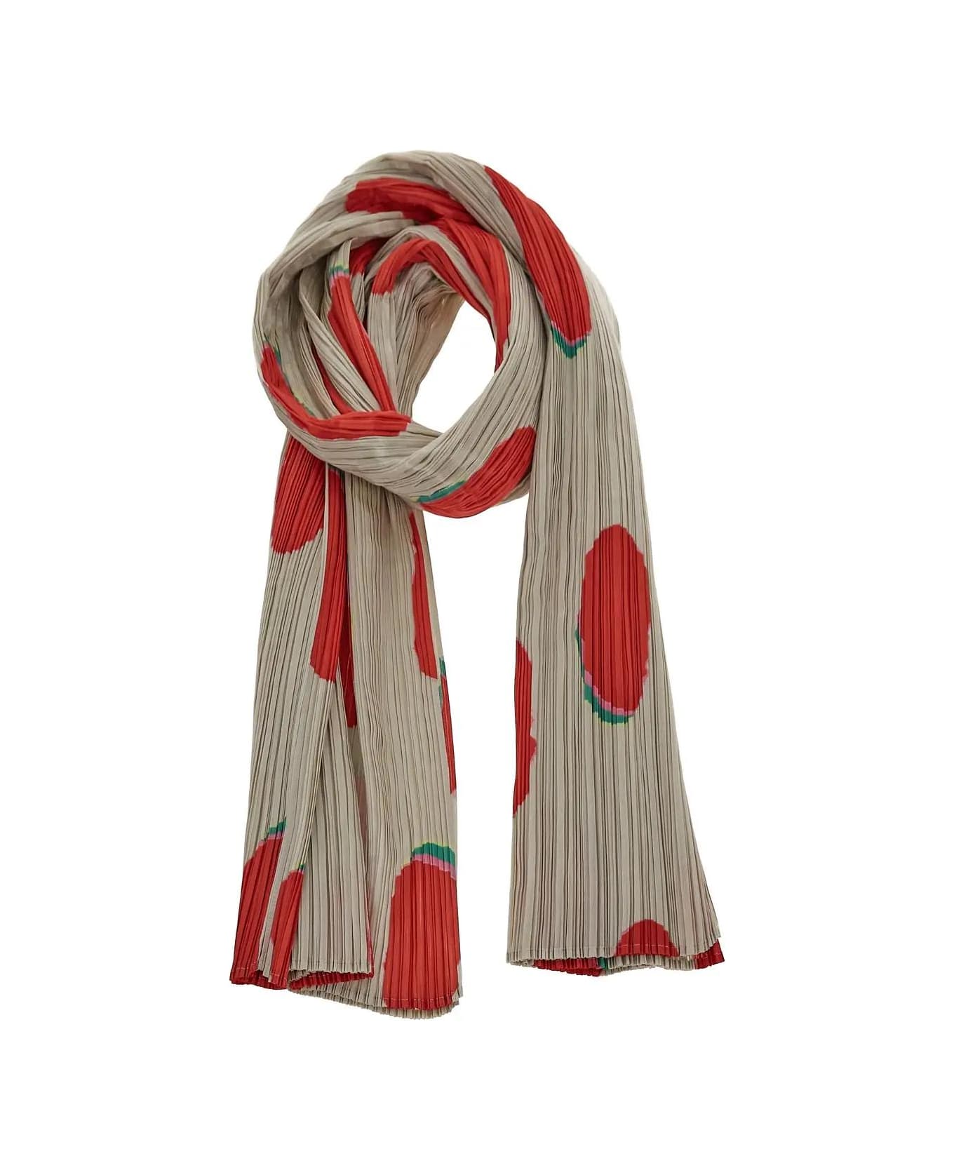 Pleats Please Issey Miyake Pleated Scarf - NEUTRALS/RED