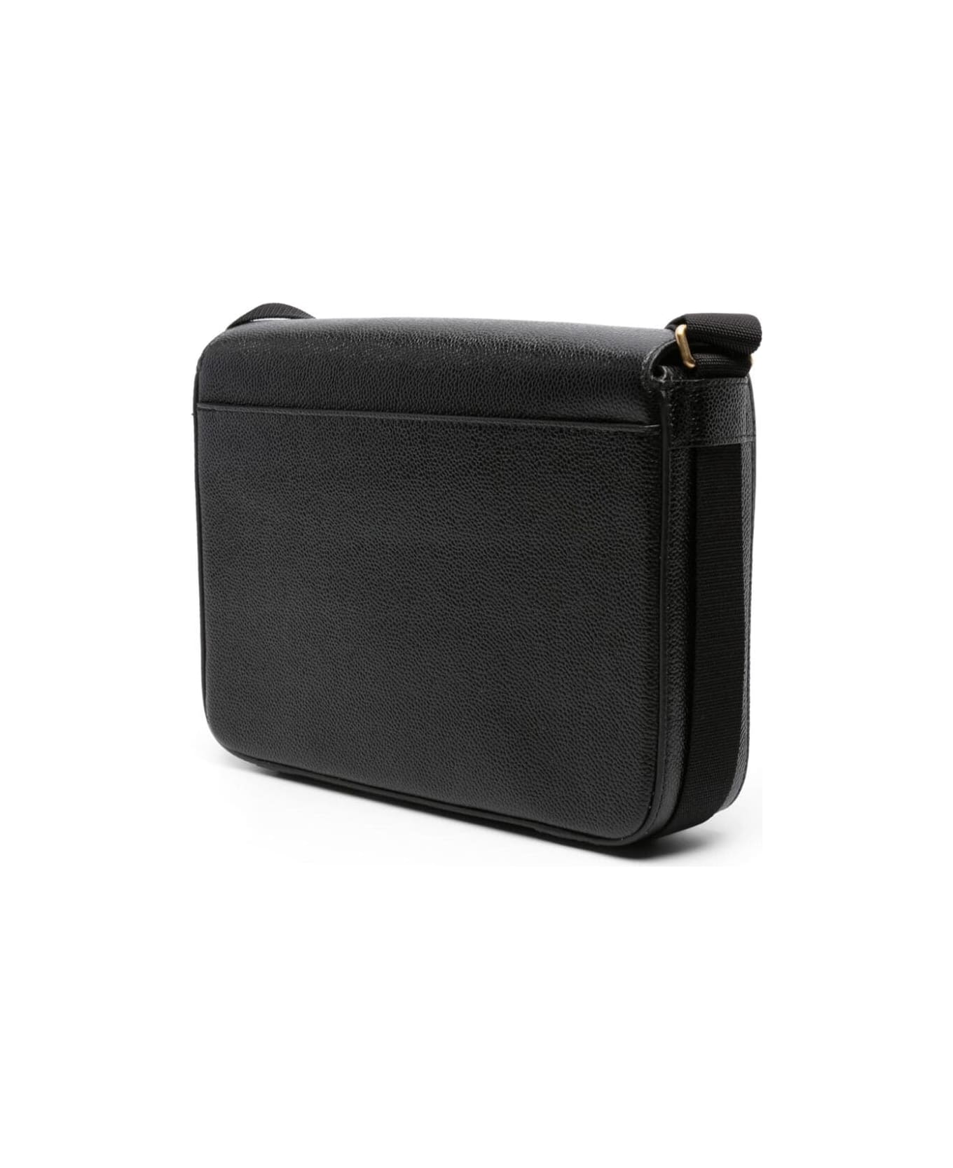 Thom Browne Reporter Bag With Webbing Strap In Pebble Grain Leather - Black