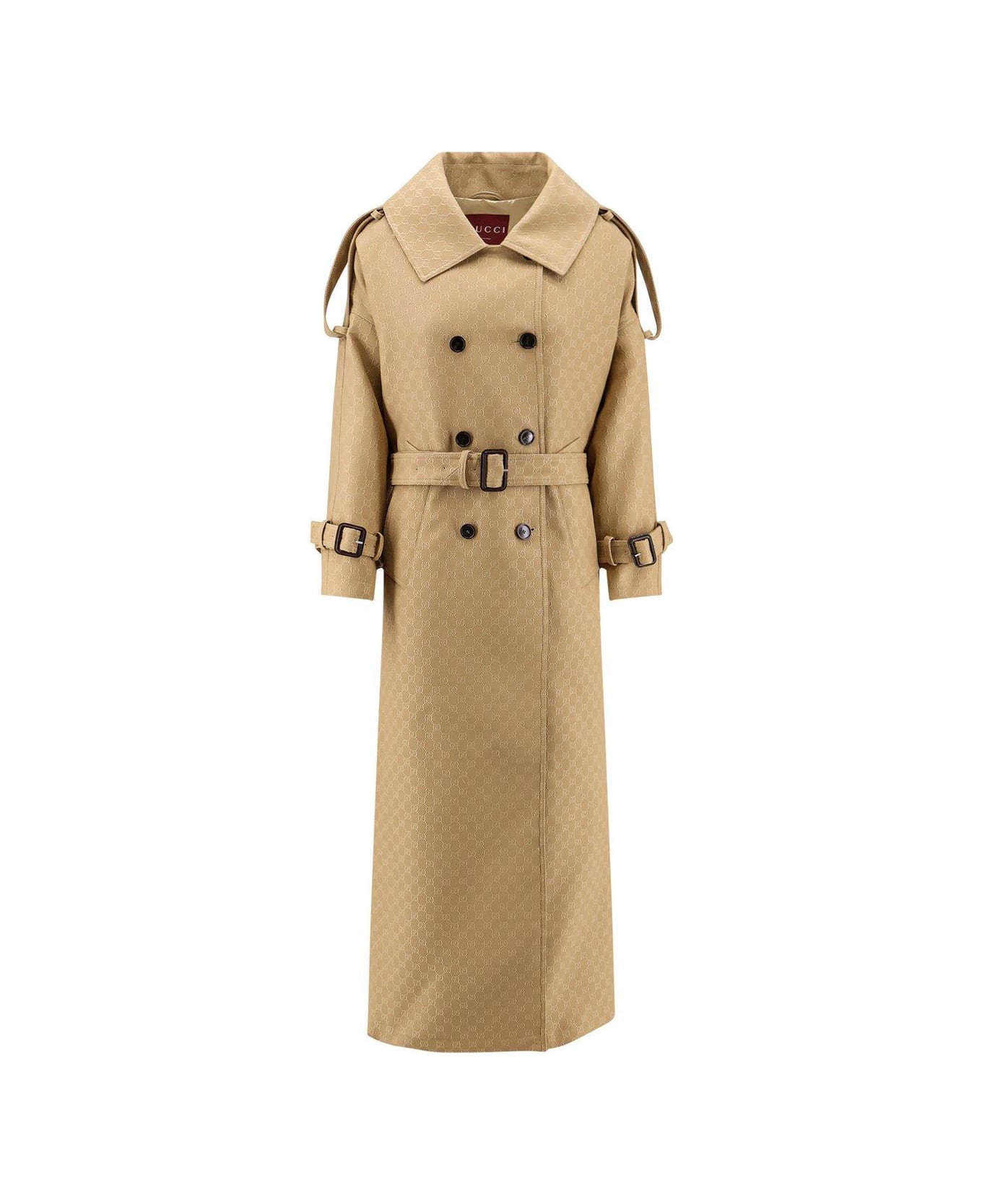 Gucci Gg Crêpe Double-breasted Coat - Beige