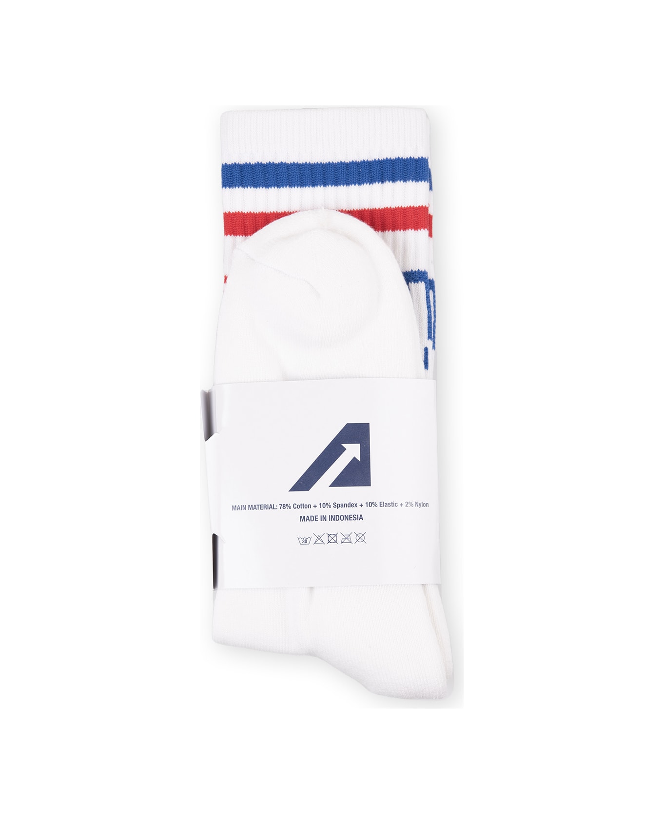 Autry Man White Cotton Socks With Logo - Stripe
