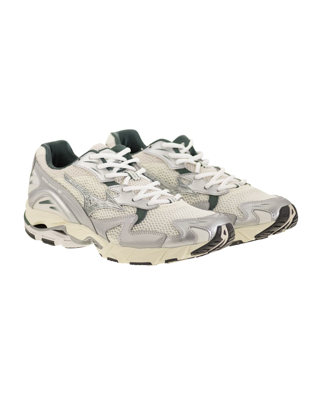 Mizuno Wave Rider 10 - Sneakers - White/silver/green