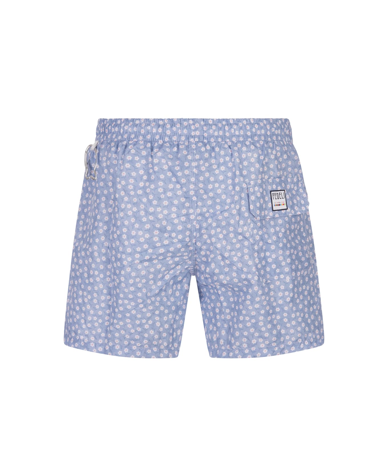 Fedeli Cornflower Blue Swim Shorts With Micro Daisy Pattern - Blue
