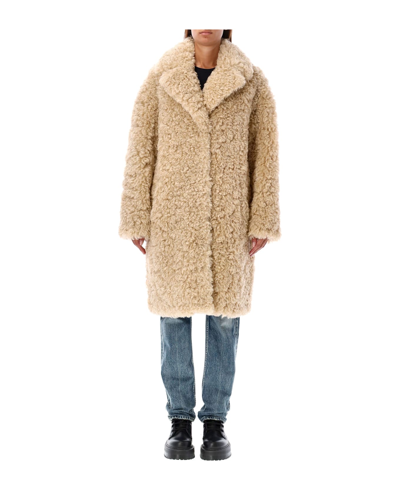 STAND STUDIO Camille Oversized Eco Shearling Coat - NATURAL BEIGE