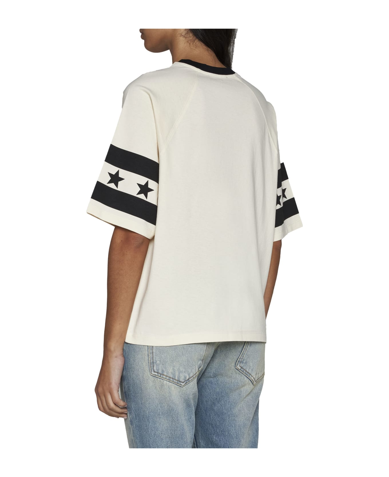 Balmain Cropped T-shirt With Star And Logo Prints - Creme/noir Tシャツ