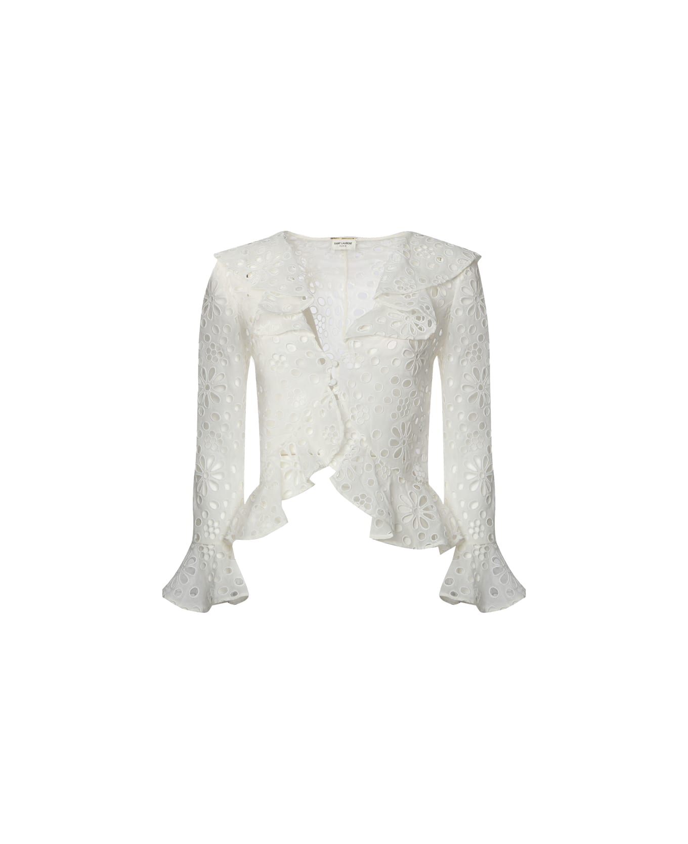 Saint Laurent Cotton Blouse With San Gallo Lace Motif - White
