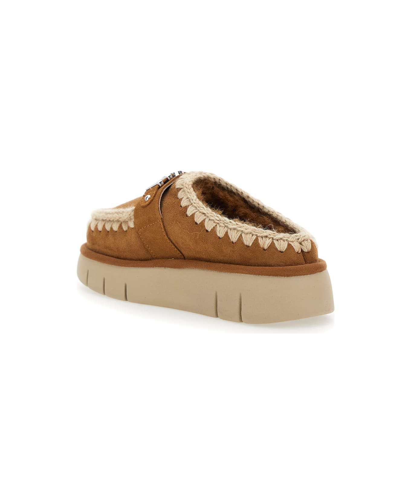 Mou 
bounce
 Beige Mules With Logo Lettering And Open Rear In Leather Woman