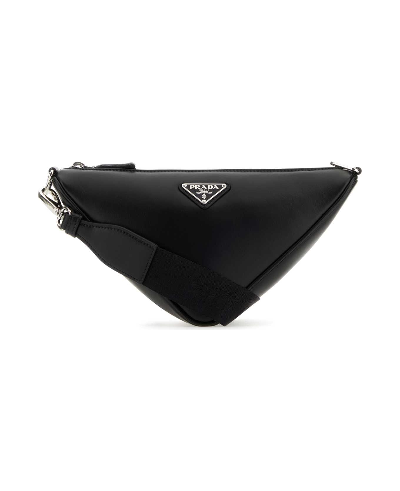 Prada Black Leather Triangle Crossbody Bag - NERO