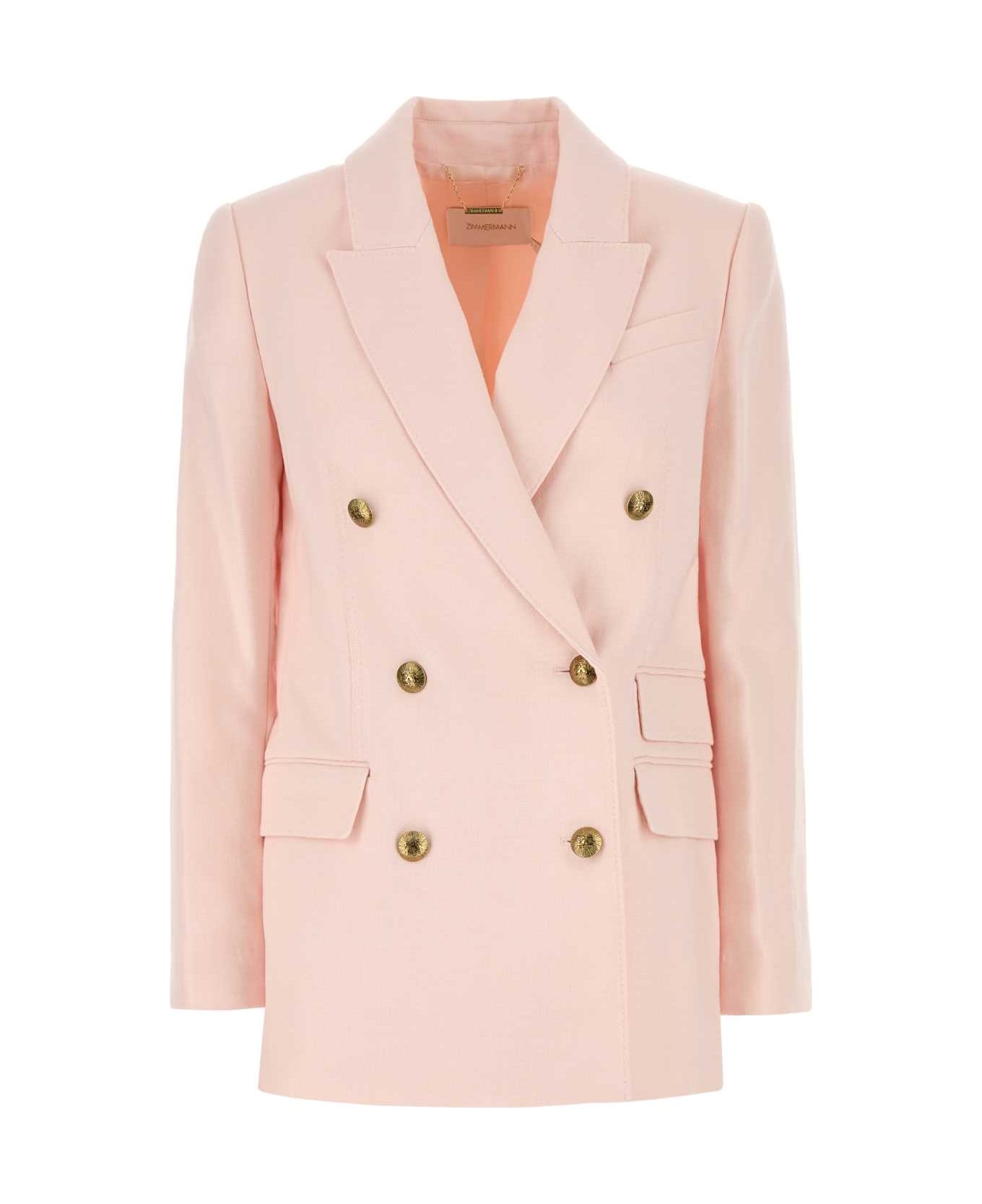 Zimmermann Pastel Pink Linen Crush Blazer - PINK