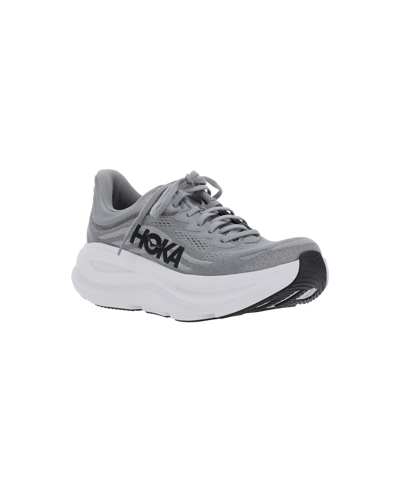 Hoka 'bondi 9' Grey Low Top Sneakers With Maxi Logo Lettering On The Side In Tech Fabric Unisex - Gctc Galactic Grey / Stellar Grey