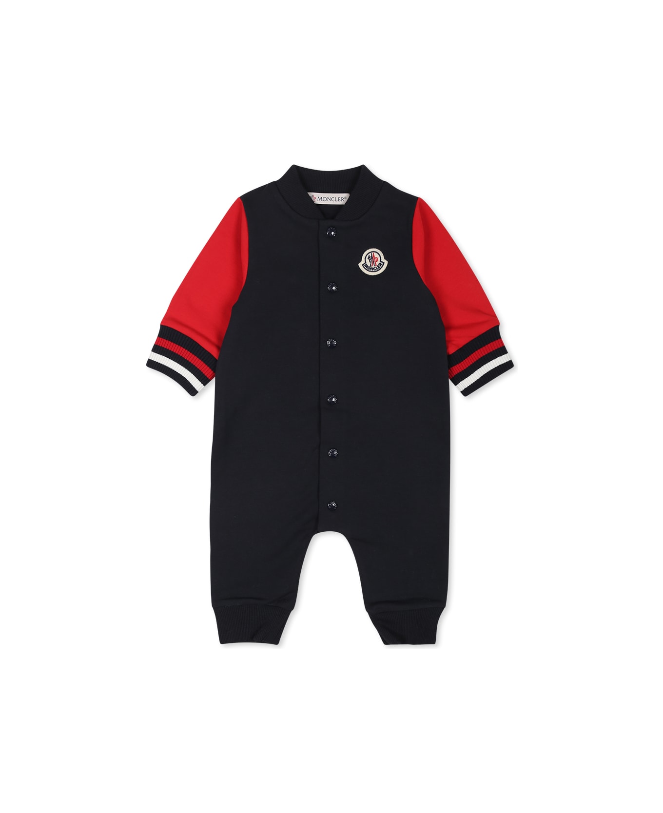 Moncler Blue Babygrow For Baby Boy With Logo - Blue