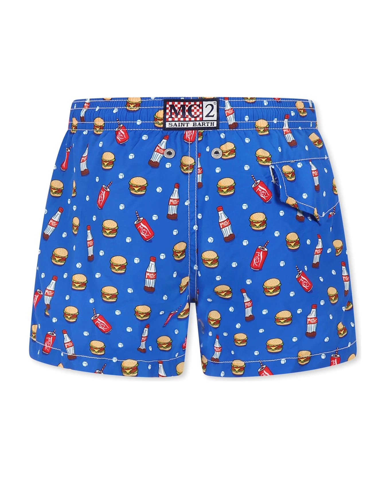 MC2 Saint Barth Light Blue Swim Shorts For Boy With Hamburger And Cola Print - Light Blue