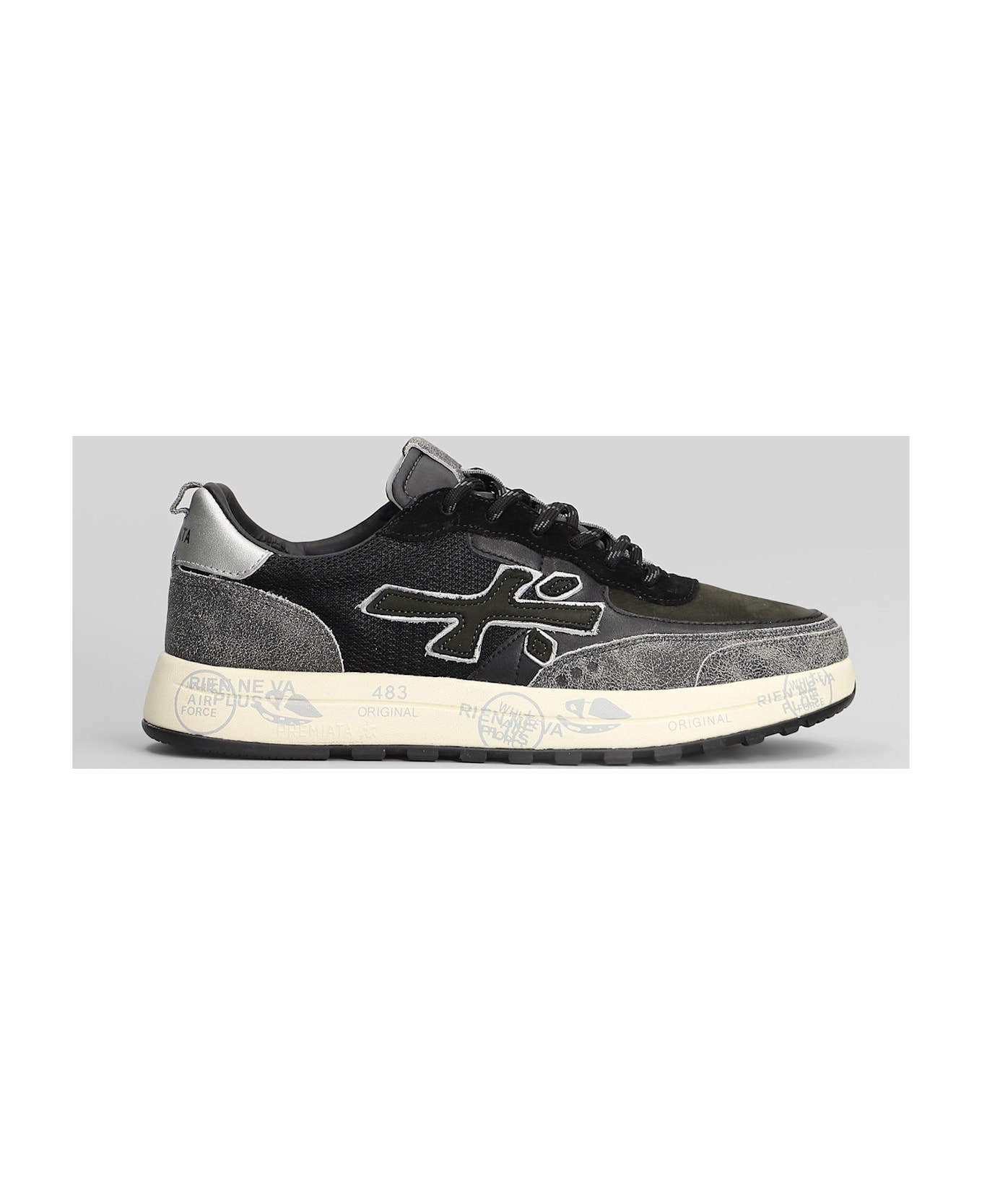 Premiata Nous Sneakers In Black Leather And Fabric - black