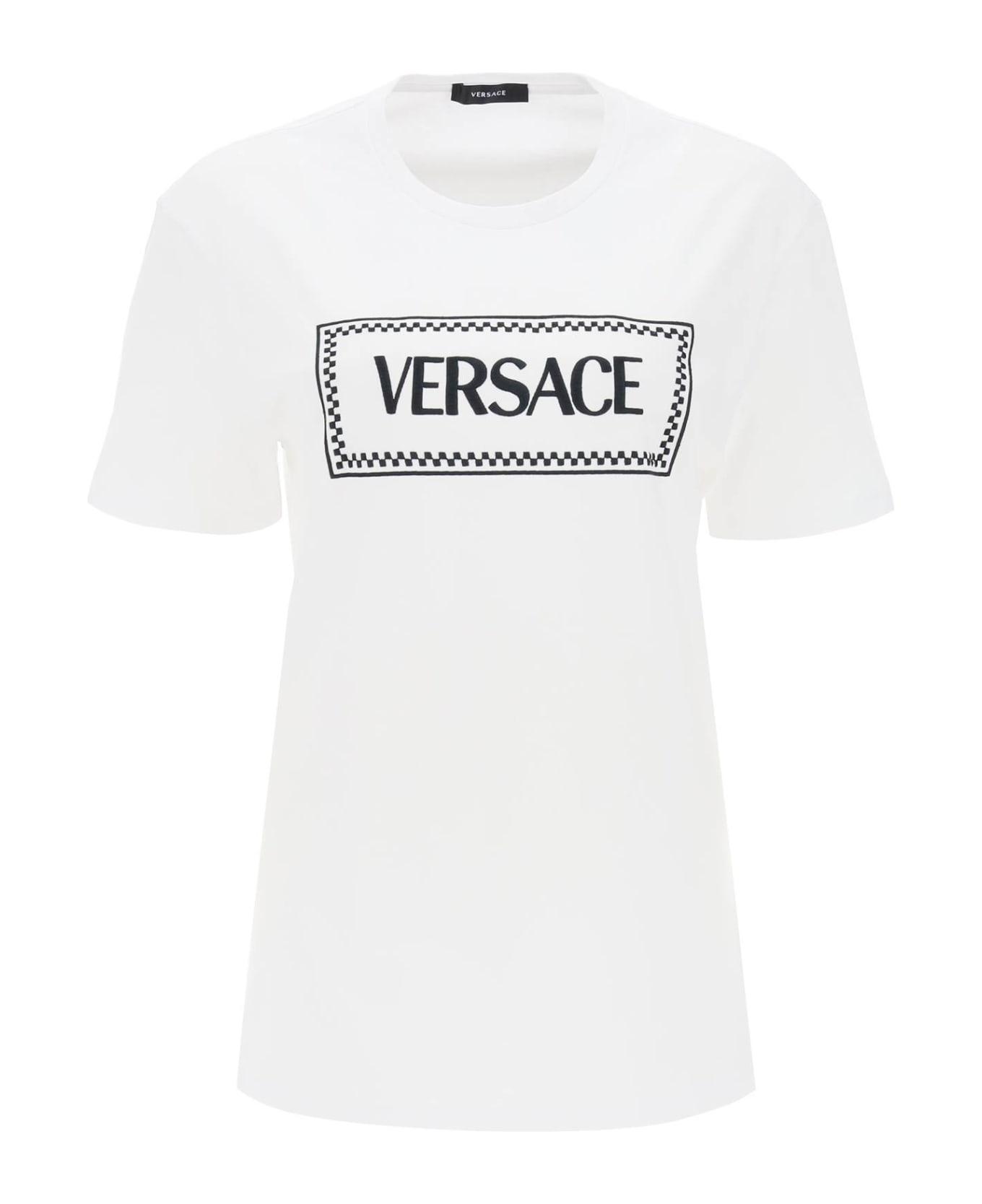 Versace Logo Embroidery T-shirt - Bianco+nero Tシャツ