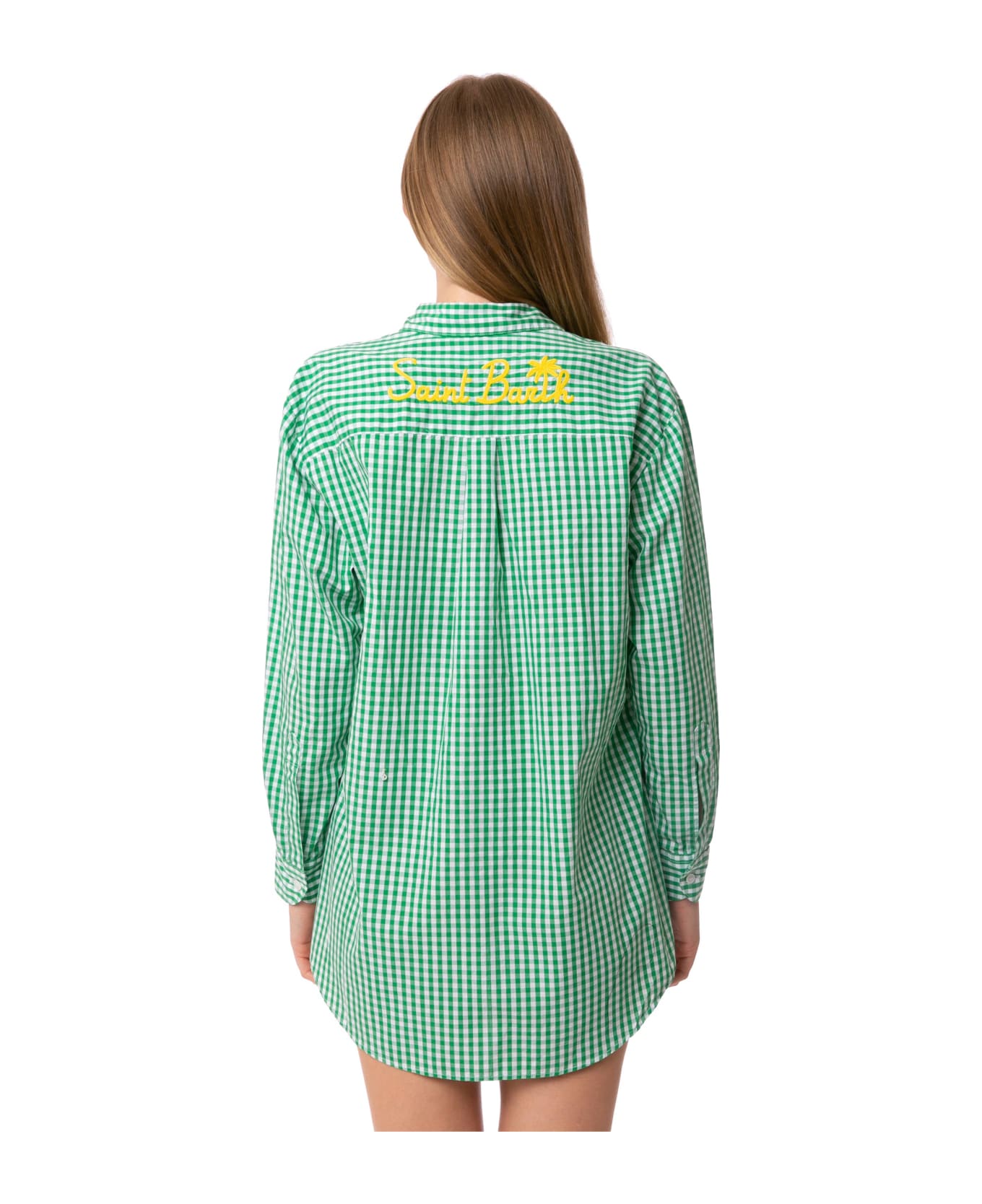 MC2 Saint Barth Green Gingham Cotton Shirt With Embroidery - GREEN
