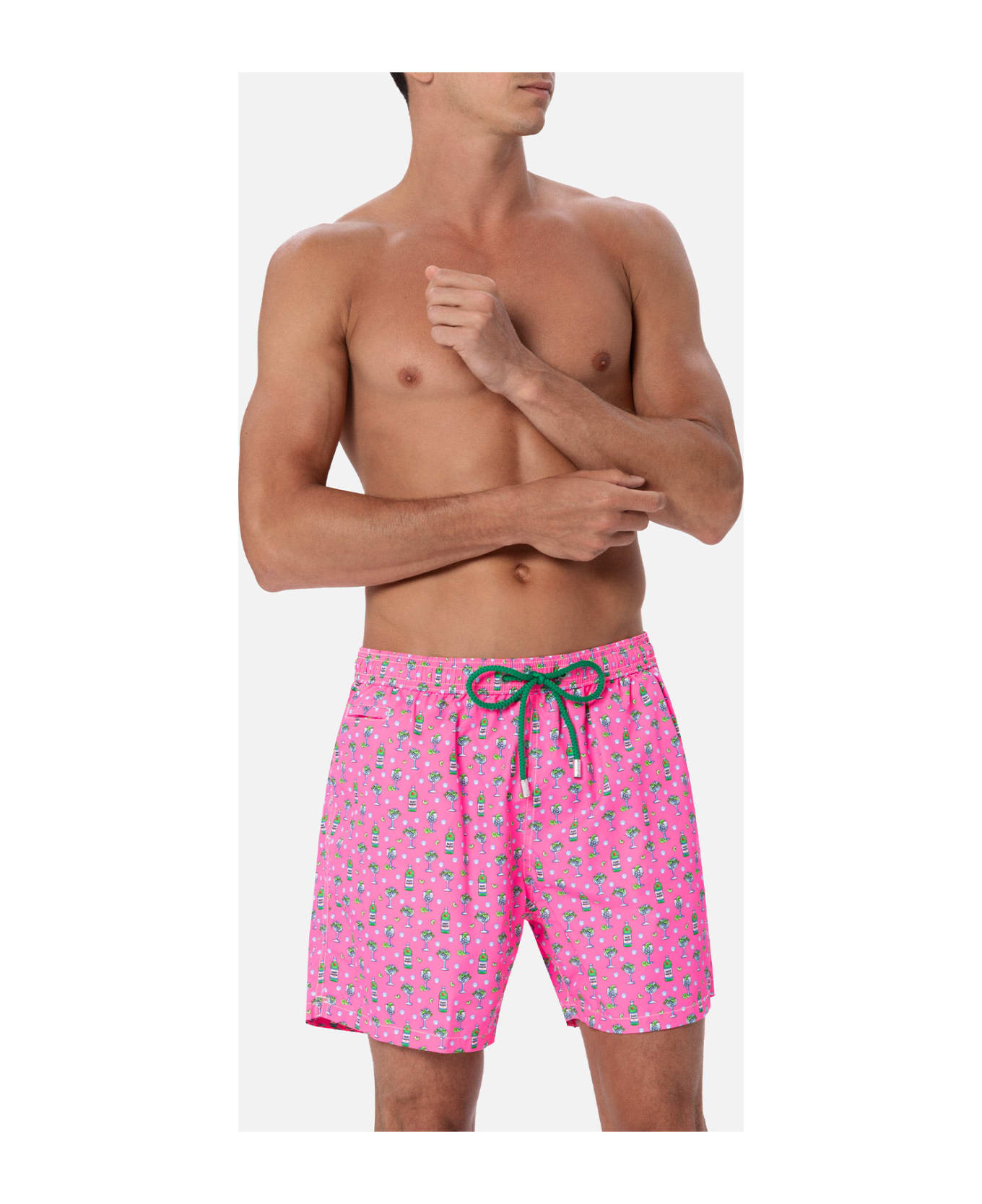 MC2 Saint Barth Man Lightweight Fabric Swim-shorts Lighting Micro Fantasy With Ice And Cocktail Print - PINK
