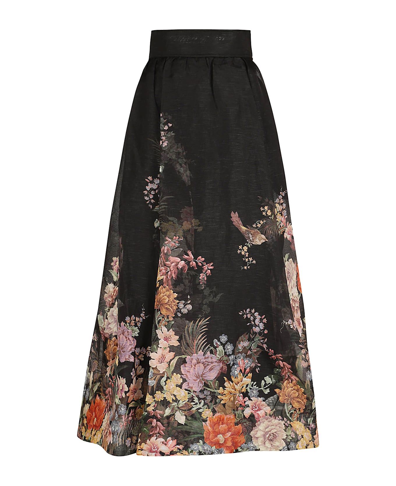 Zimmermann Pavilion Gathered Midi Skirt - Black Rococo Floral