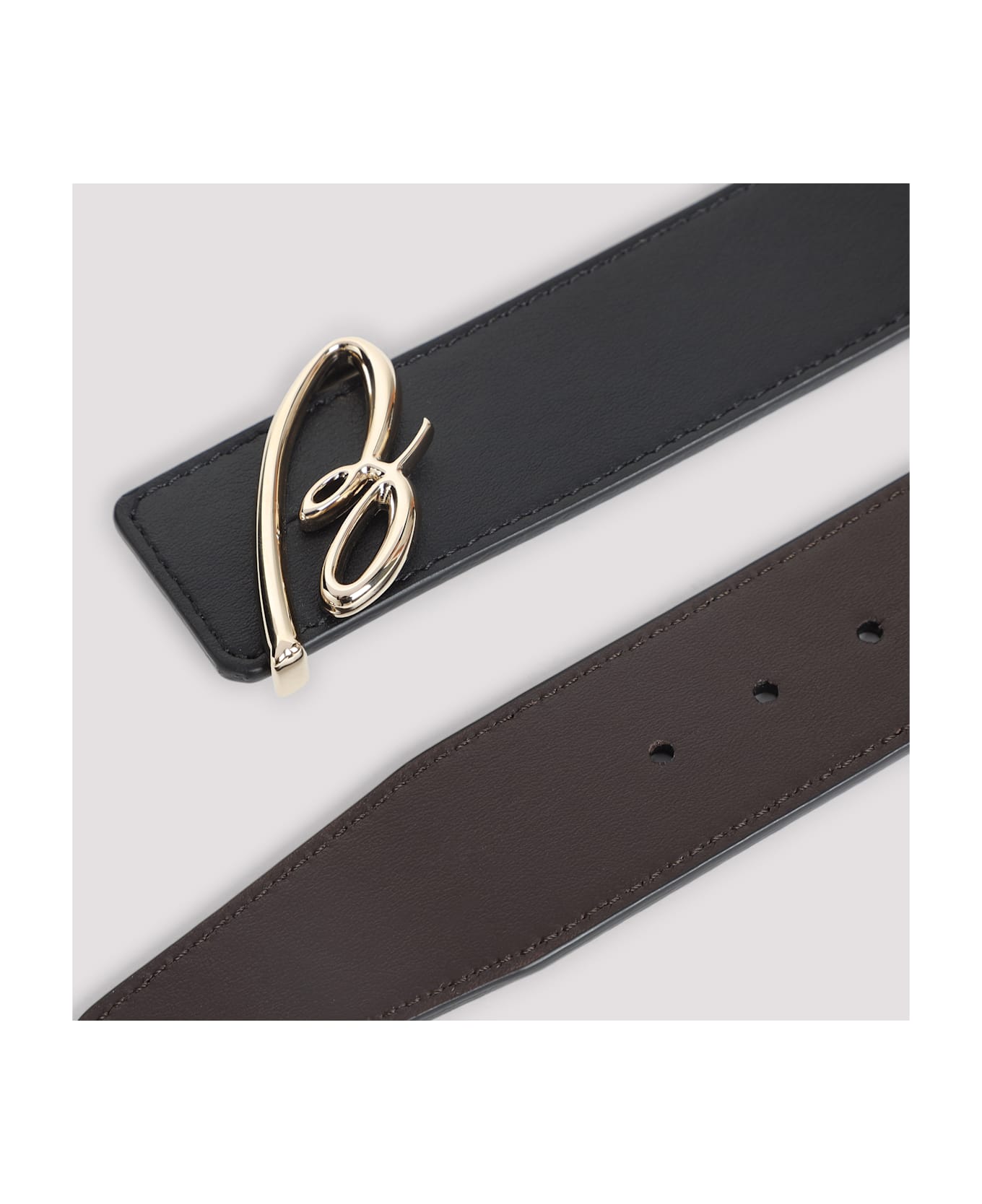 Brioni B Logo Reversible Leather Belt - Black Coffee