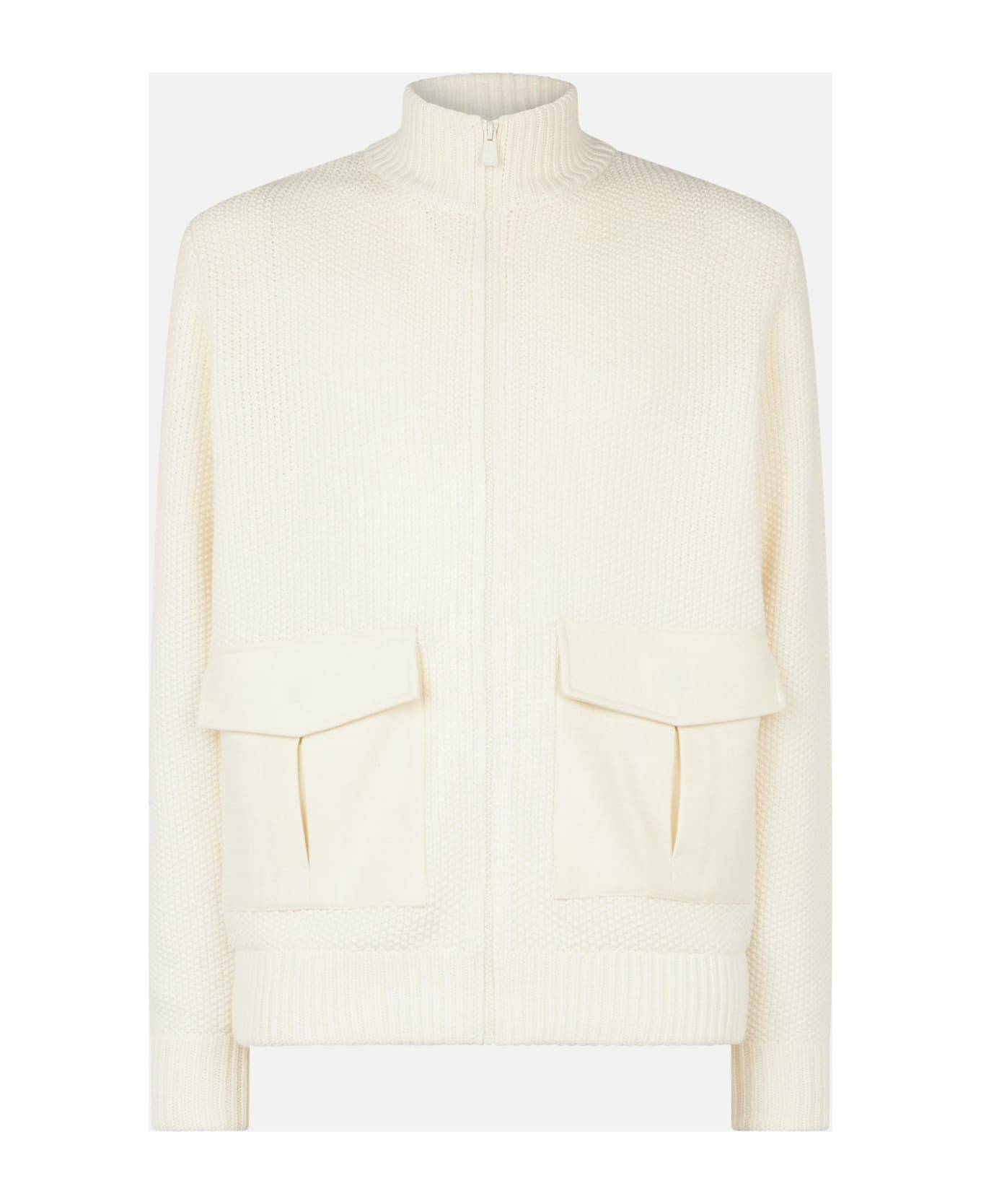 MC2 Saint Barth Man Knitted Bomber With Felt Pockets - WHITE