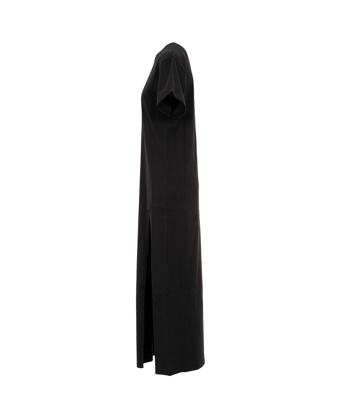 MSGM Logo Printed Side-slit Maxi Dress - BLACK