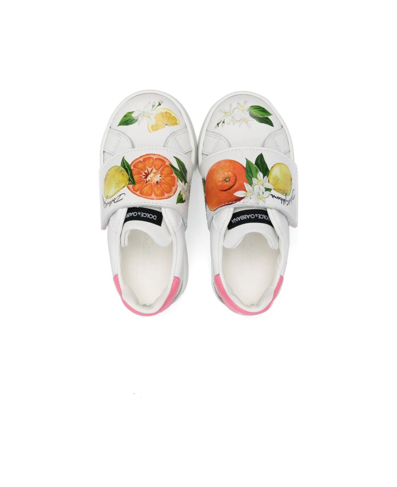 Dolce & Gabbana Printed White Leather First Steps Portofino Sneakers - White シューズ