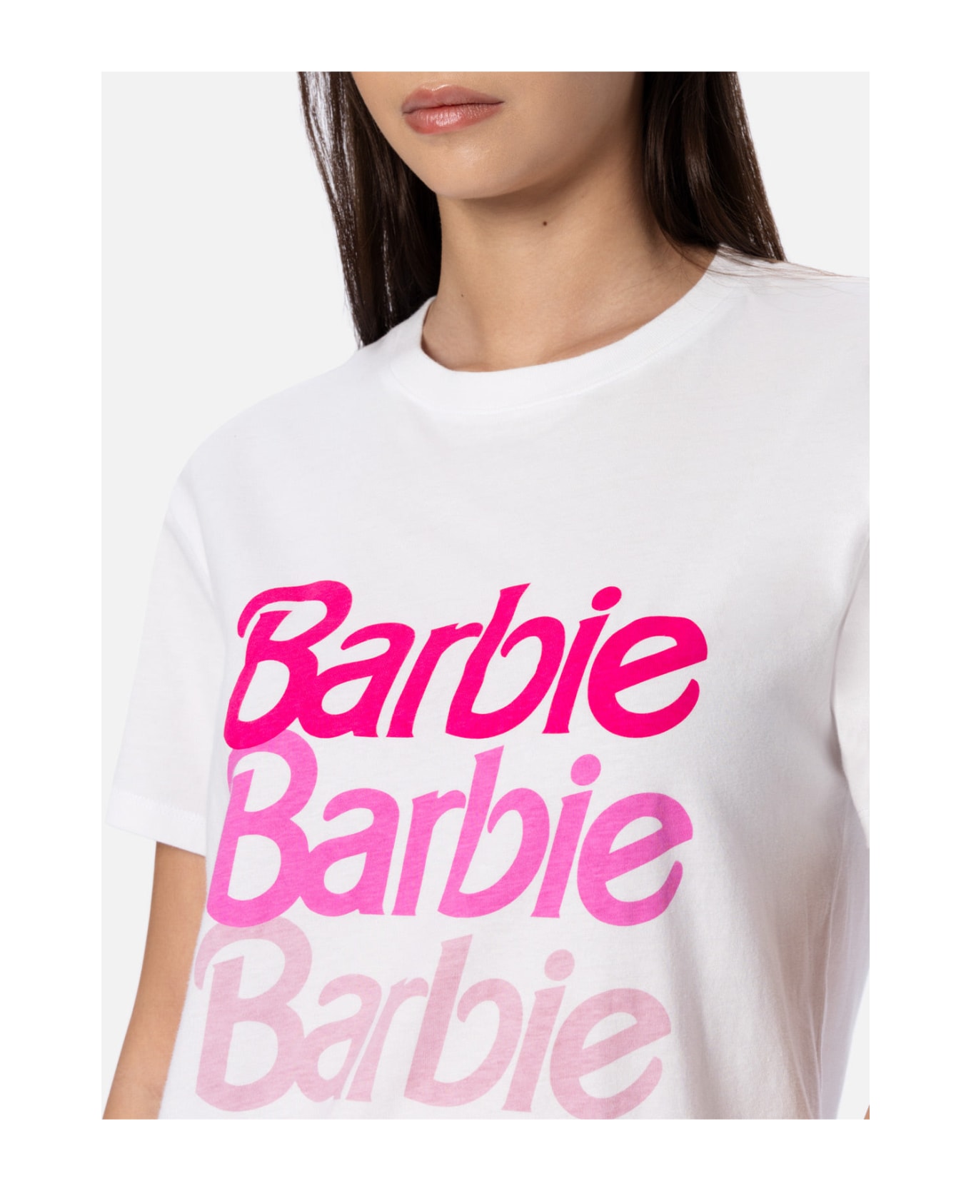 MC2 Saint Barth Woman Cotton Jersey Crewneck T-shirt Emilie With Barbie Logo Print | Barbie Special Edition - WHITE