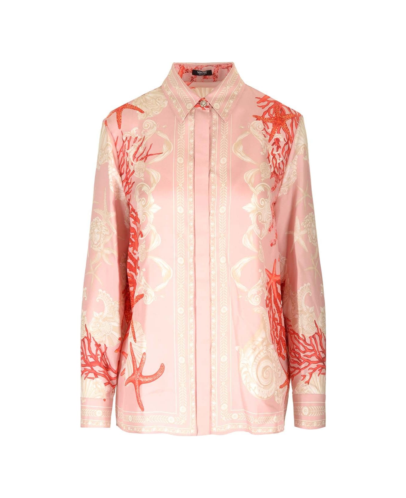 Versace "barocco Sea" Silk Twill Shirt - Rose