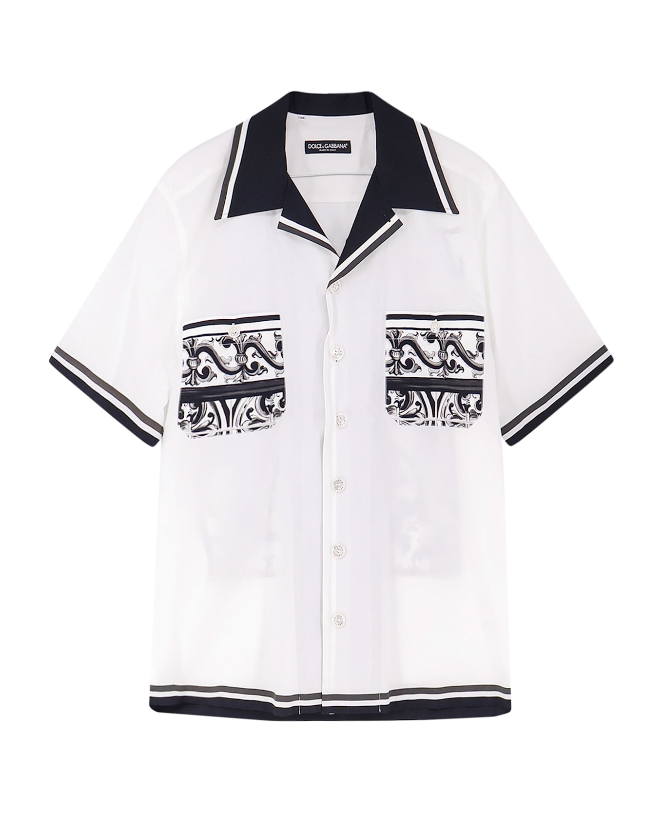 Dolce 
Gabbana Cotton Shirt With Maxi Maiolica Print On The Back - MAIOLICA 3L NERO