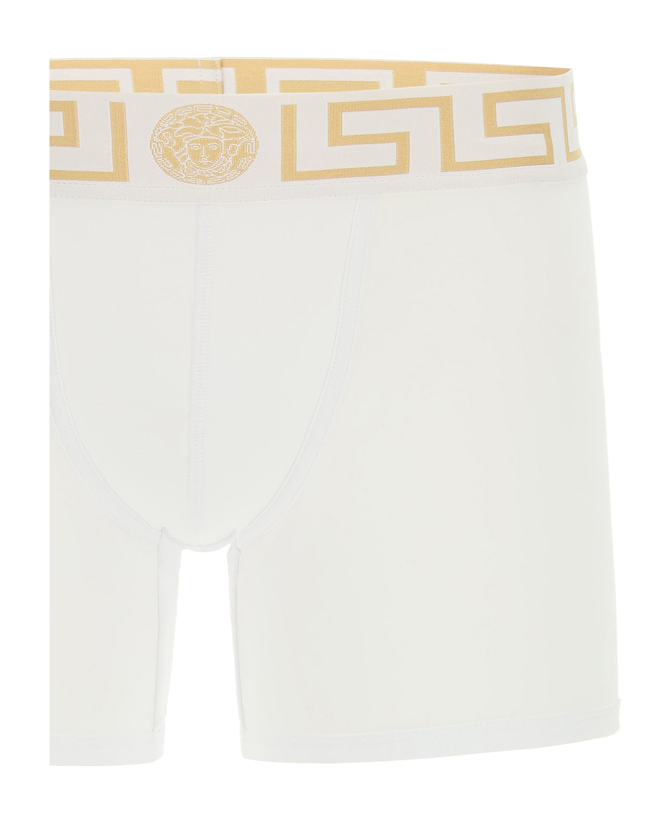 Versace Bi-pack Underwear Greca Border Trunks - H Bianco Greca Oro