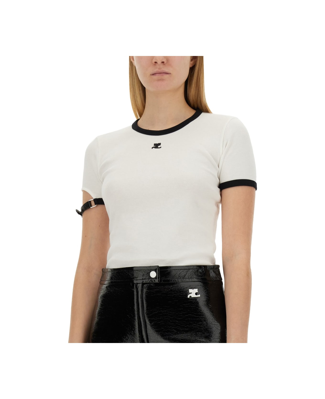 Courrèges T-shirt With Logo - WHITE/BLACK