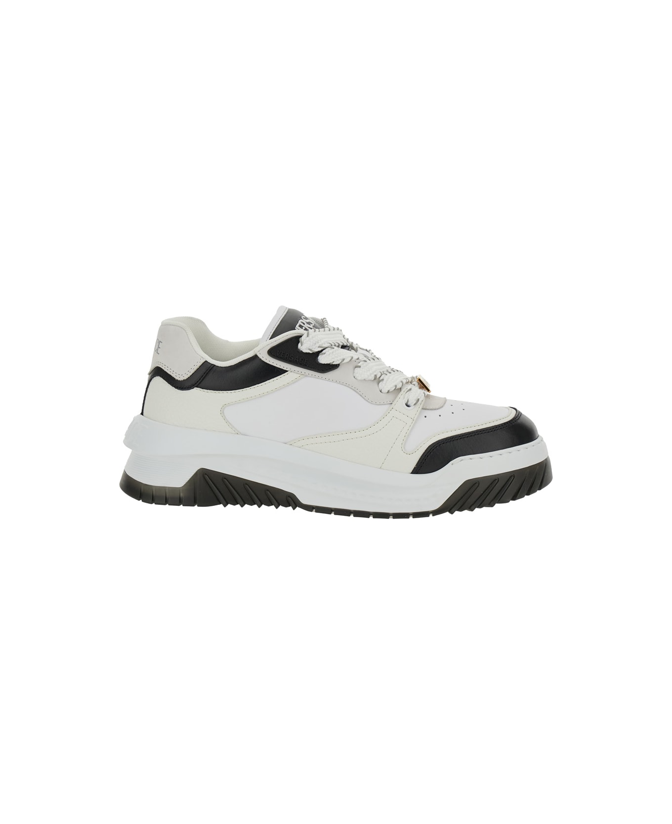 Versace White And Black Sneaker With Inserts And Chunky Sole In Leather Man - White/black