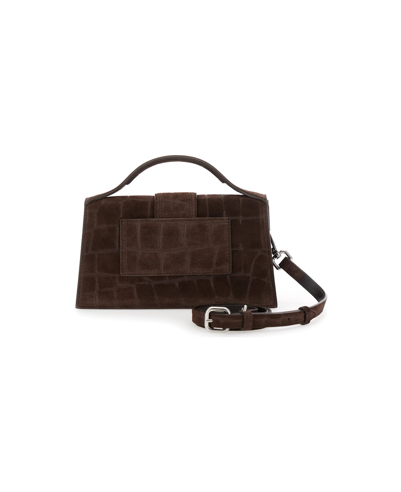Jacquemus 
le Grand Bambino
 Brown Handbag With Logo Lettering On The Front And Embossed Crocodile Effect In Suede Woman - Brown