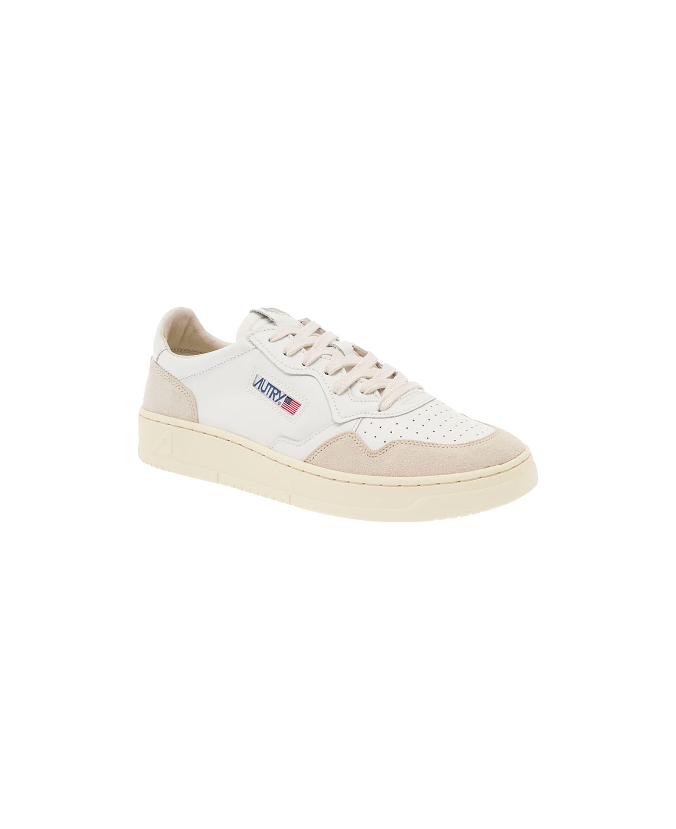 Autry 'medalist' White Low Top Sneakers With Beige Suede Details In Leather Man - White