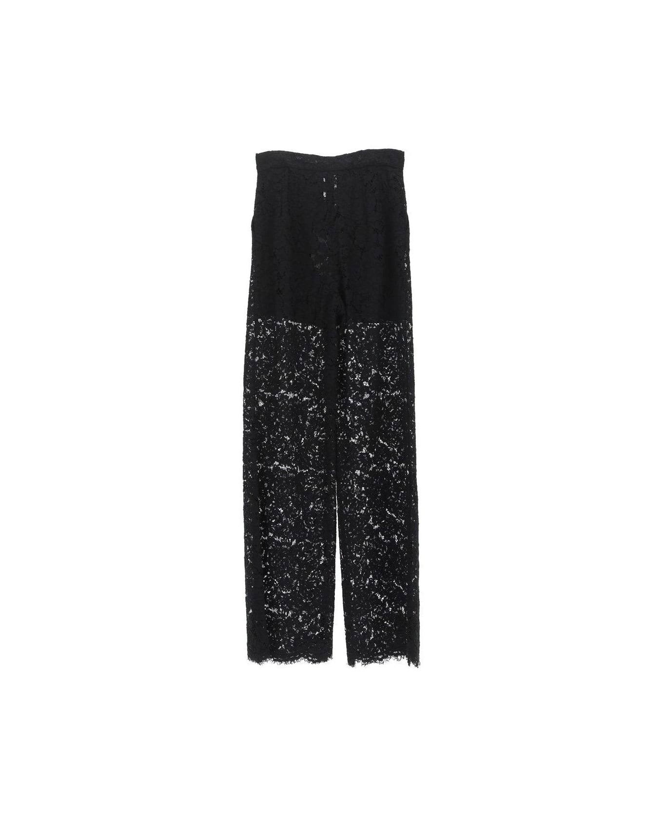 Dolce & Gabbana Flared Branded Stretch Lace Pants - Nero