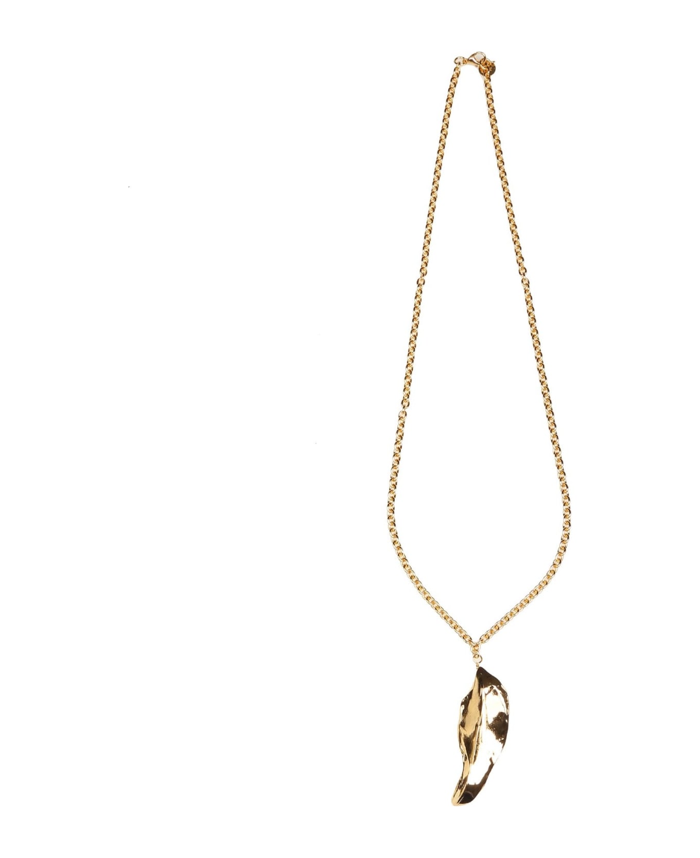 Marni Gold Metal Necklace With Leaf Pendant - Gold