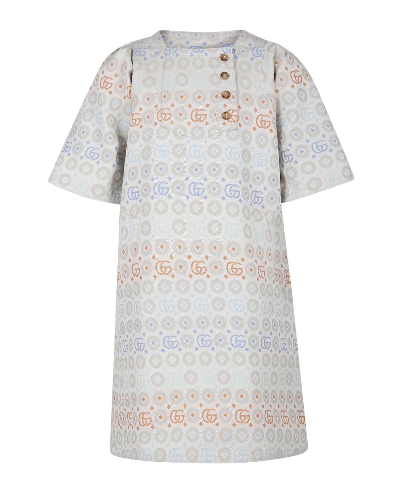 Gucci Ivory Dress For Girl With Double G - Ivory