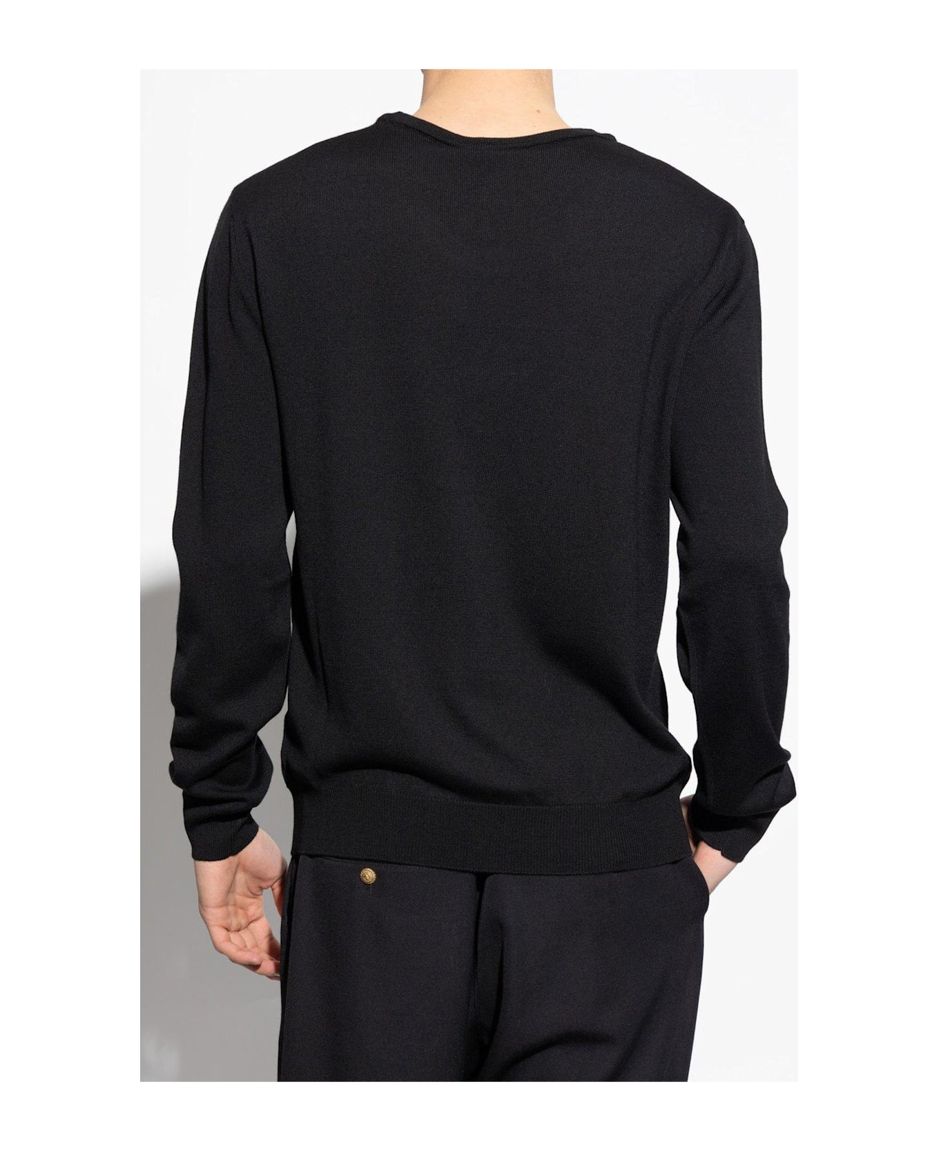 Balmain Logo Patch Double-collar Knit Sweater - BLACK