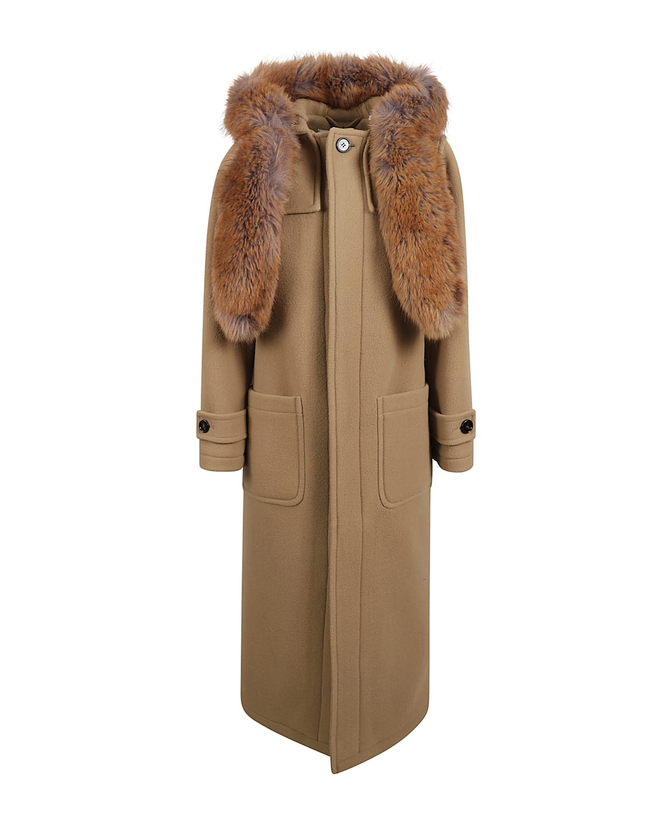 Burberry Faux Fur Trim Sleeved Duffle Coat - Camel