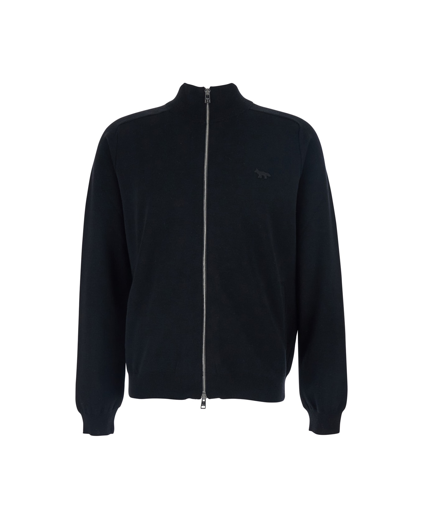 Maison Kitsuné Black Sweatshirt With High Neck And Logo Embroidery On The Front In Wool Man - BLACK