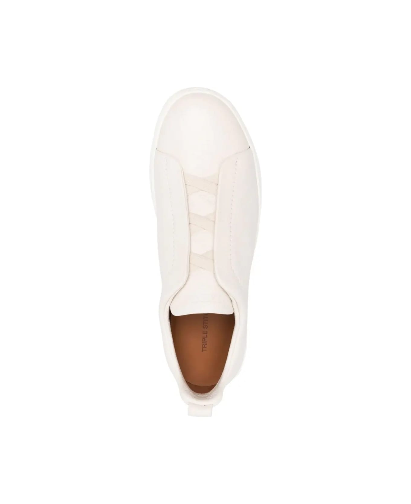 Zegna Triple Stitch Sneakers In White Leather - White