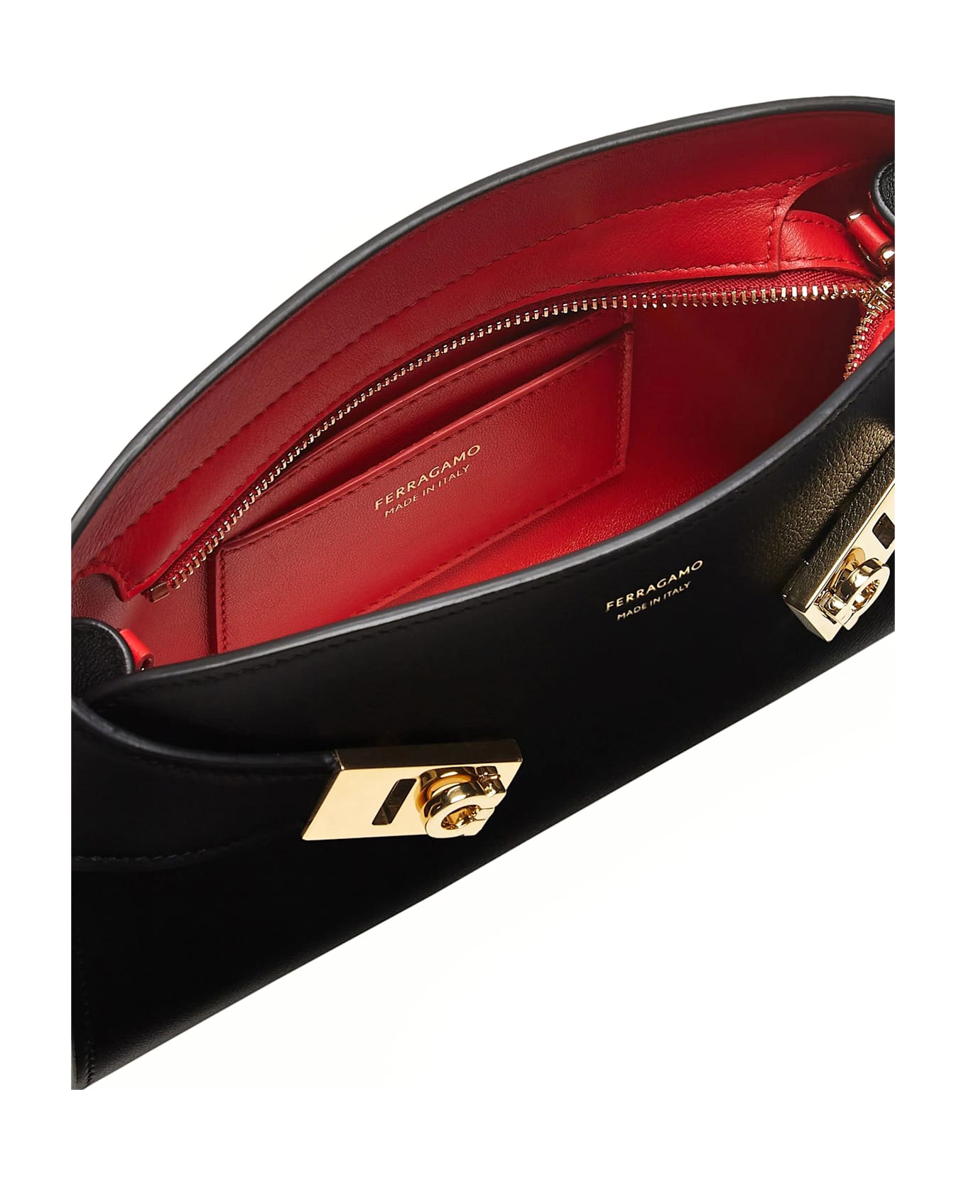 Ferragamo Black Calf Leather Mini Hug Cross Body Bag - BLUE GRAPHITE