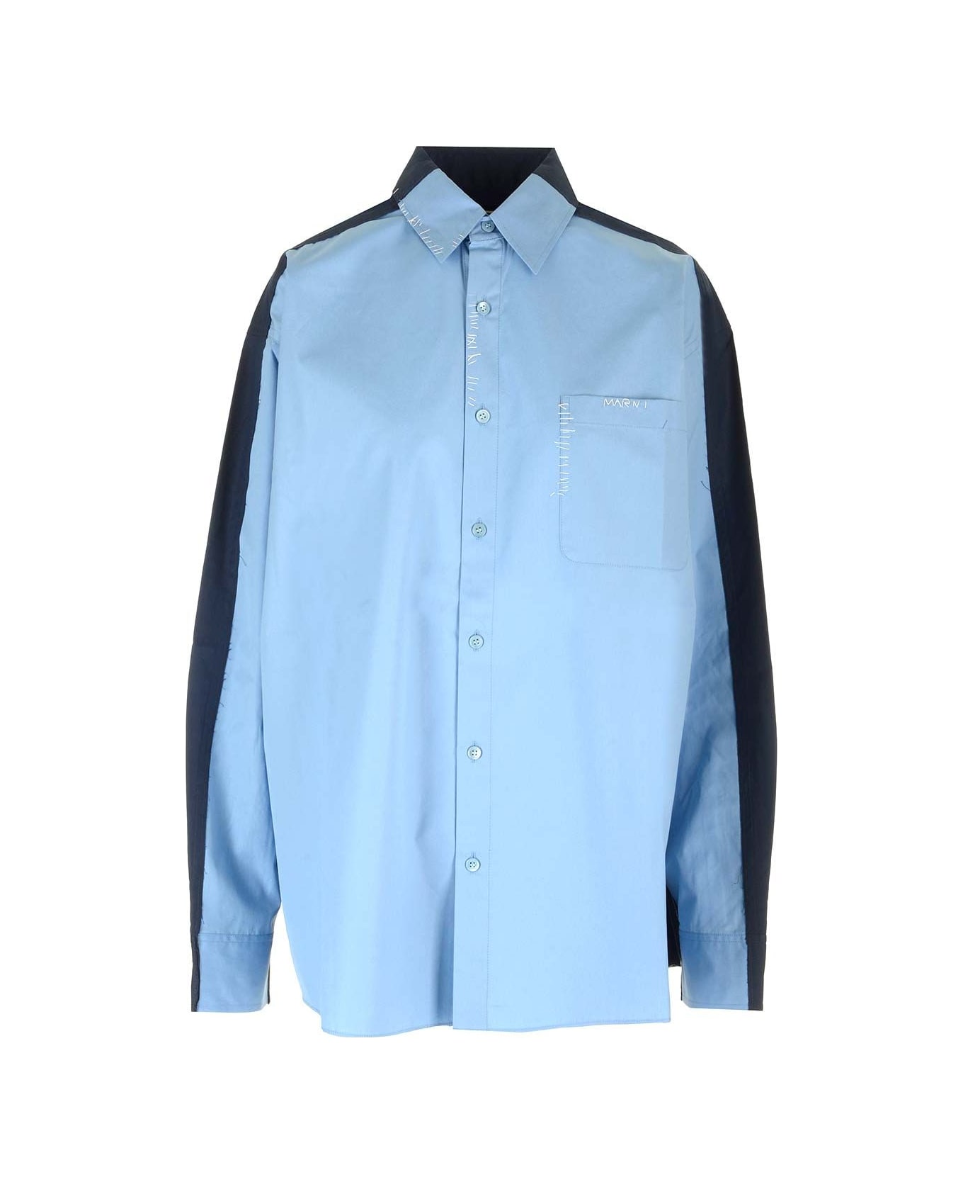 Marni Camicia In Popeline Color Block - Light blue