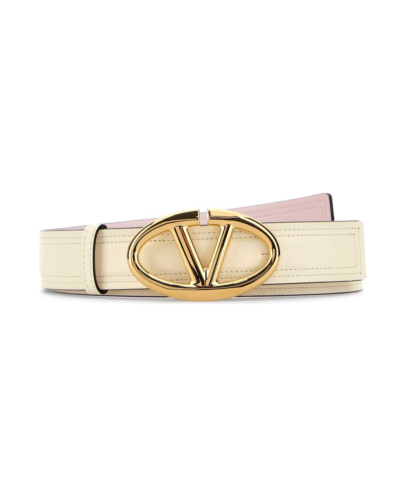 Valentino Garavani White Leather Reversible Belt - IVORYMAUVEMORN