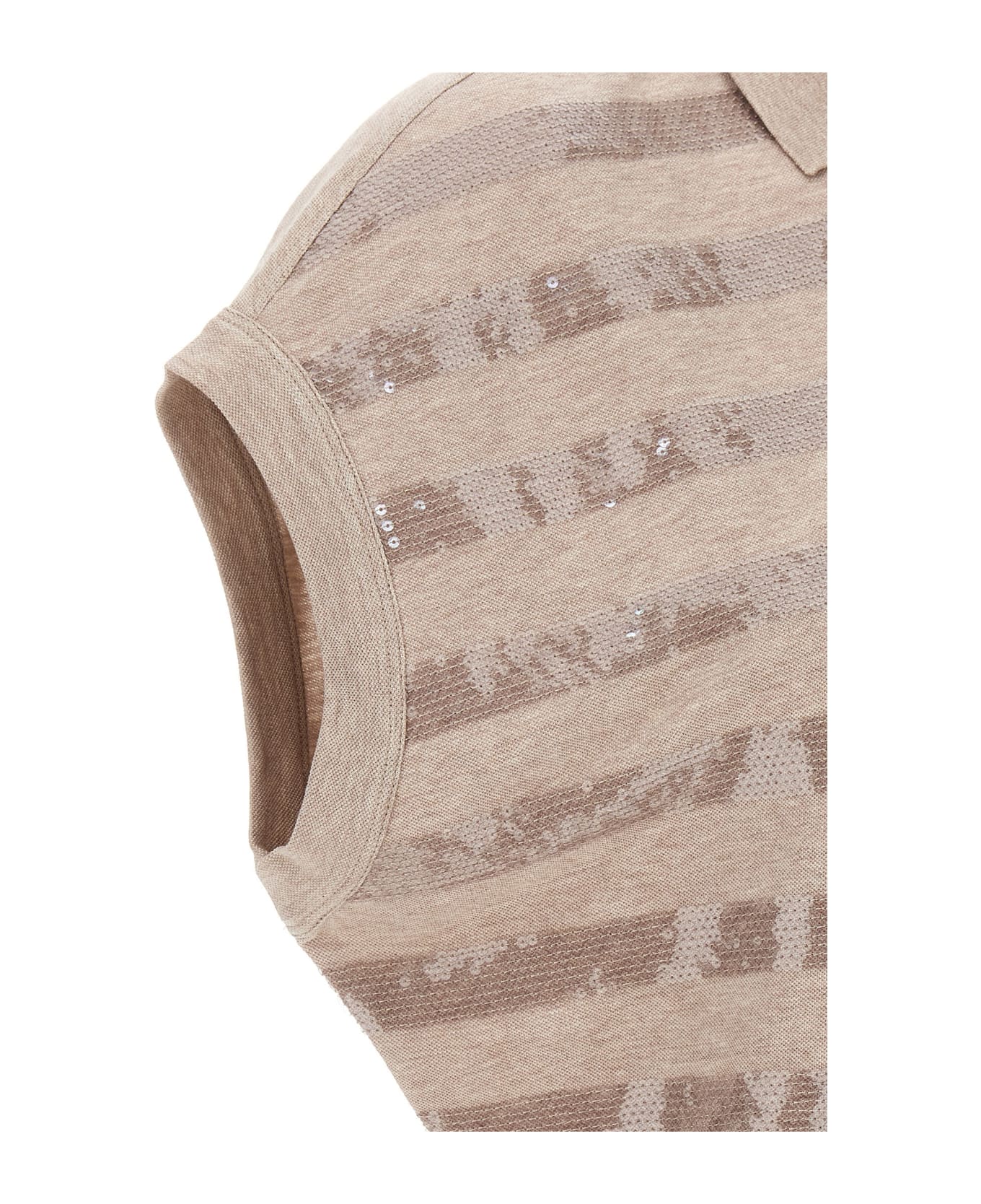 Brunello Cucinelli Sequin Striped Polo Shirt - Beige