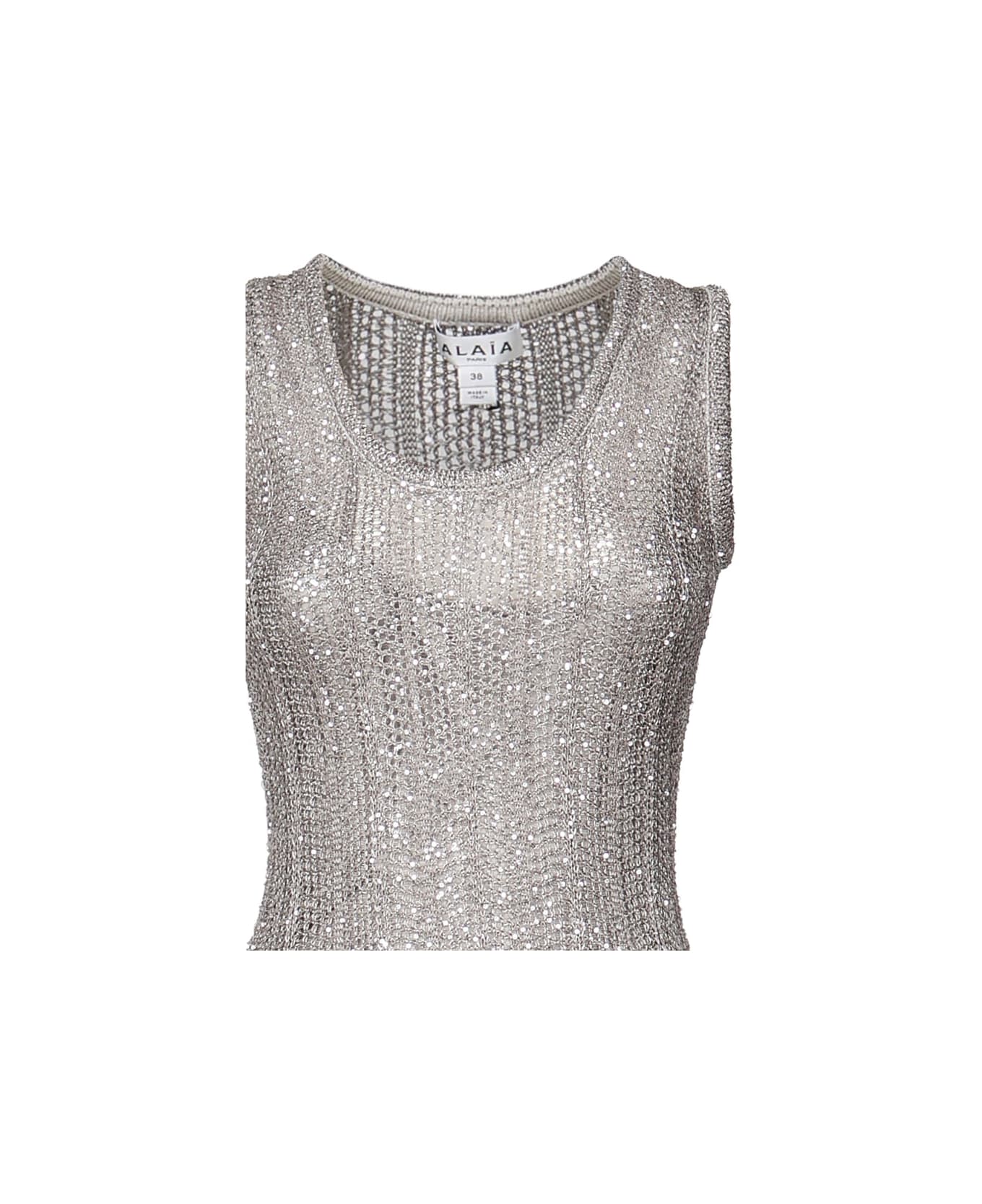 Alaia Full-length Knit Dress With Sequins - Silver