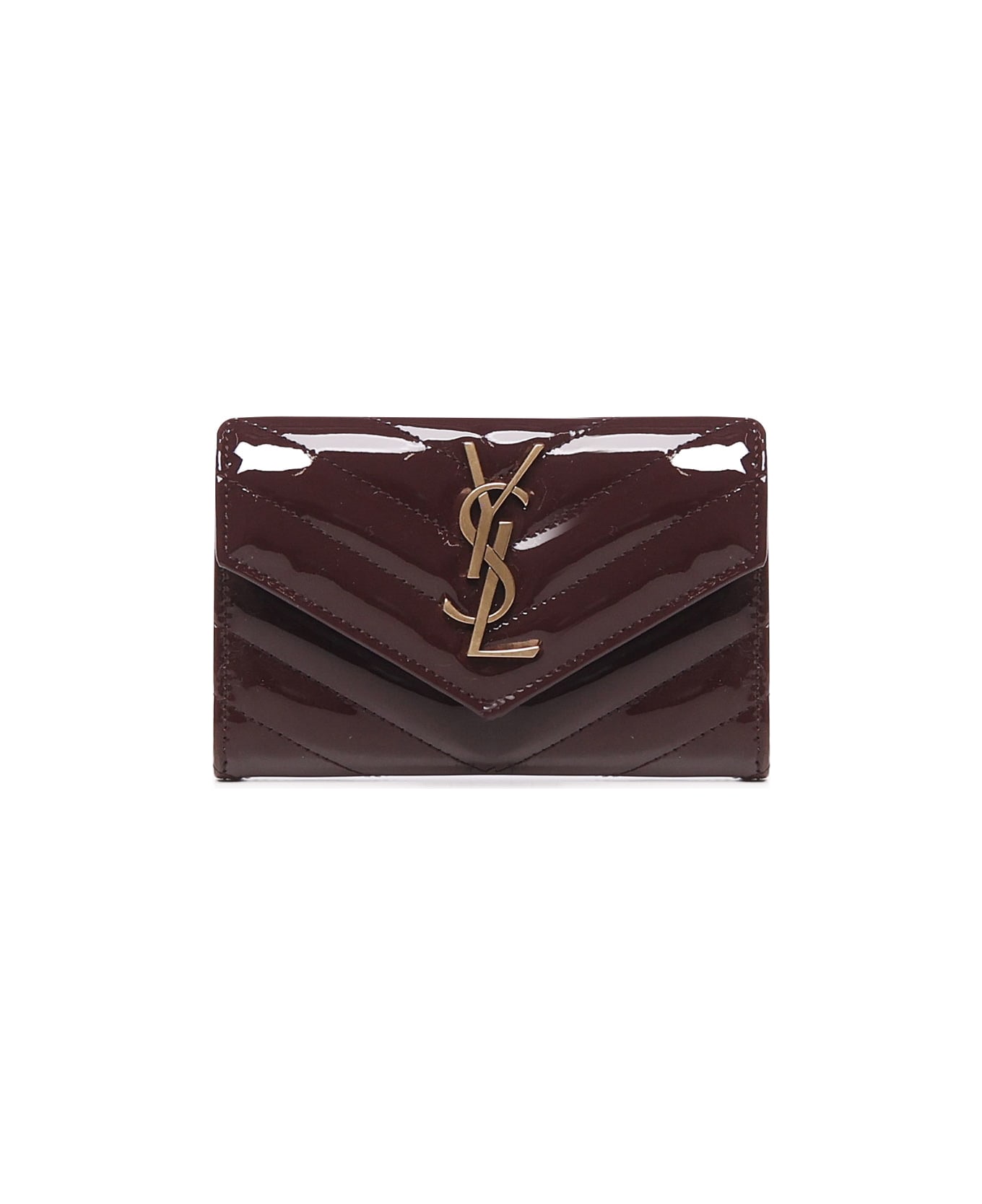 Saint Laurent Cassandre Multi-fold Wallet In Patent Leather - Brown