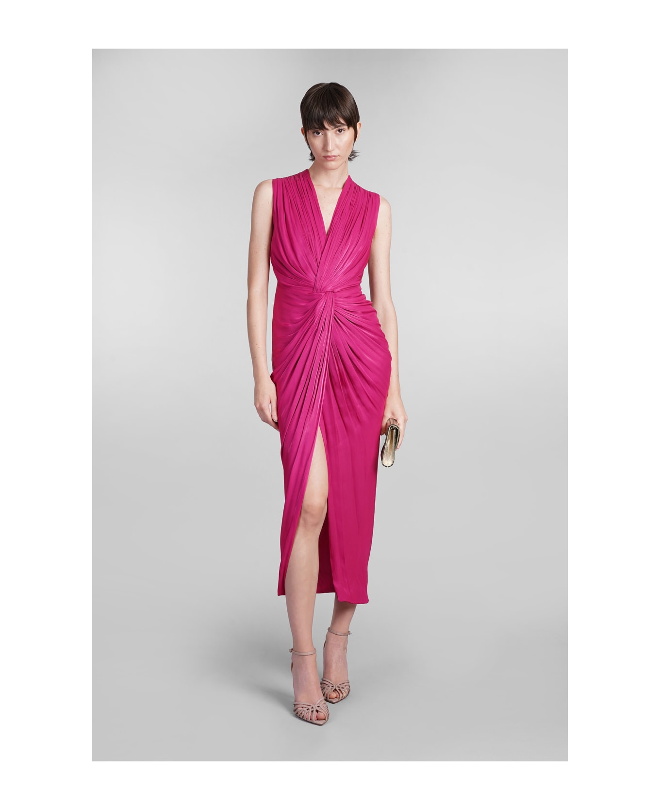 Costarellos Franca Long Dress In Fuxia Polyester - fuxia