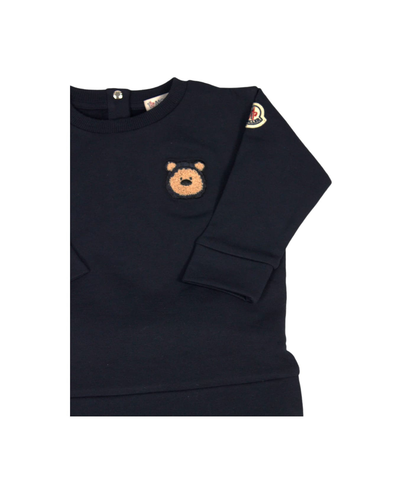 Moncler Set Consisting Of A Crewneck Sweatshirt With Back Buttons And Stretch Cotton Trousers And Front Logo - Blu ボディスーツ＆セットアップ