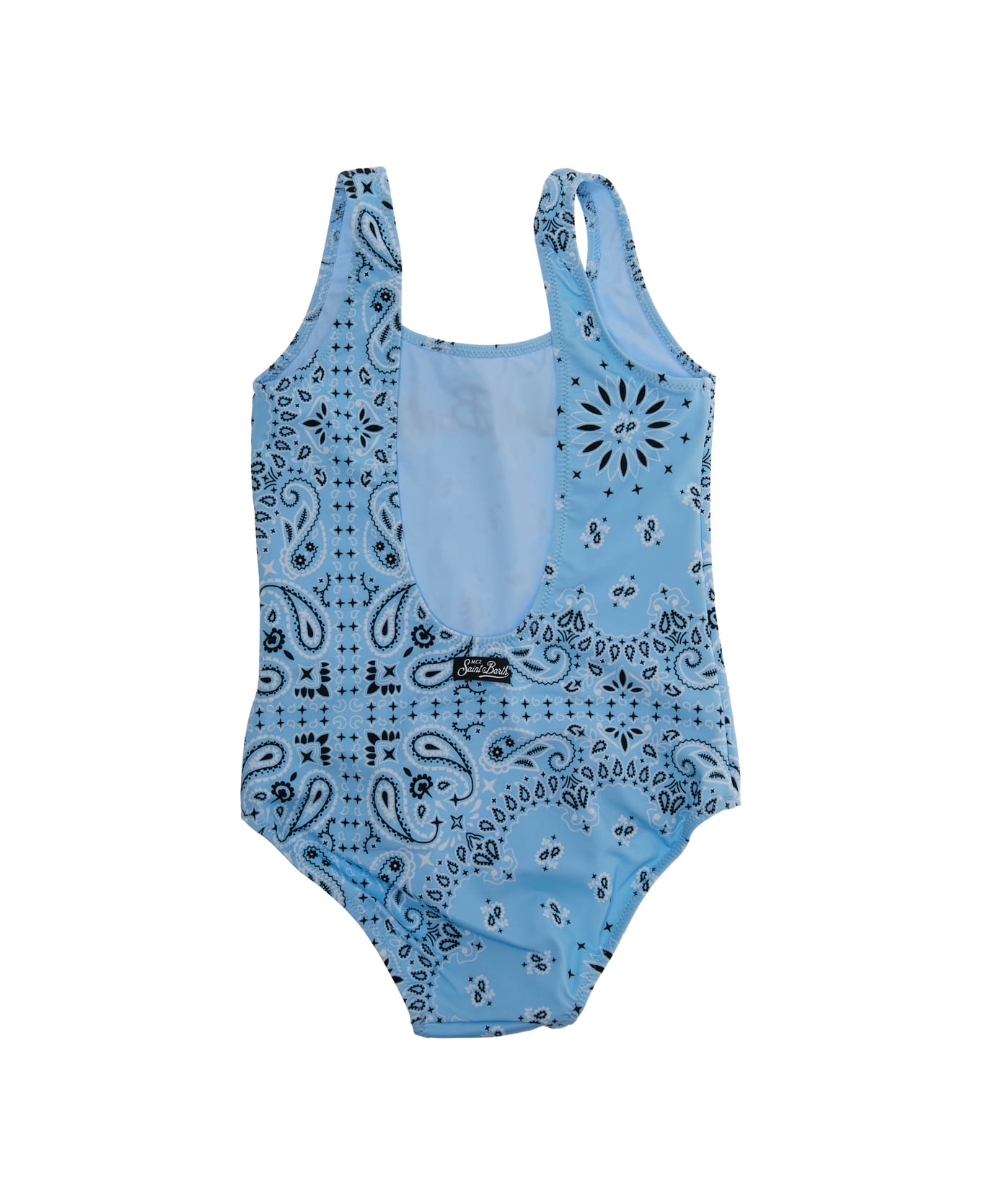 MC2 Saint Barth Light Blue Swimsuit With Embroidered Logo On The Front And All-over Bandana Print In Tech Fabric Girl - Light blue