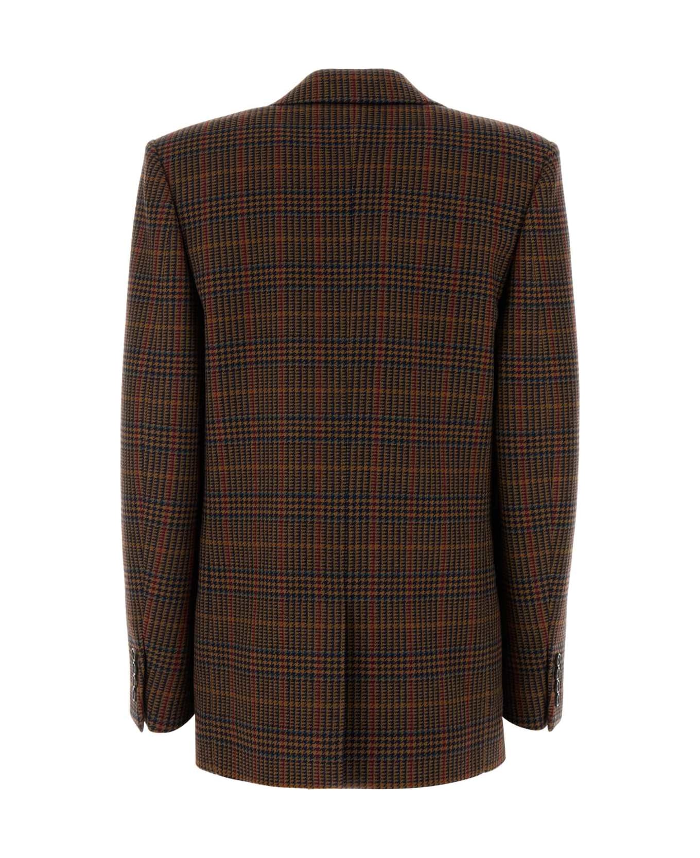 Saint Laurent Embroidered Wool Blazer - MARRON MULTICOLORE
